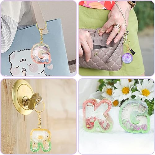 Miniatura 2 de FineInno Juego de moldes de resina agitadora con hoja de PVC, molde de resina del alfabeto, letras de arena movediza, molde de fundición epoxi,