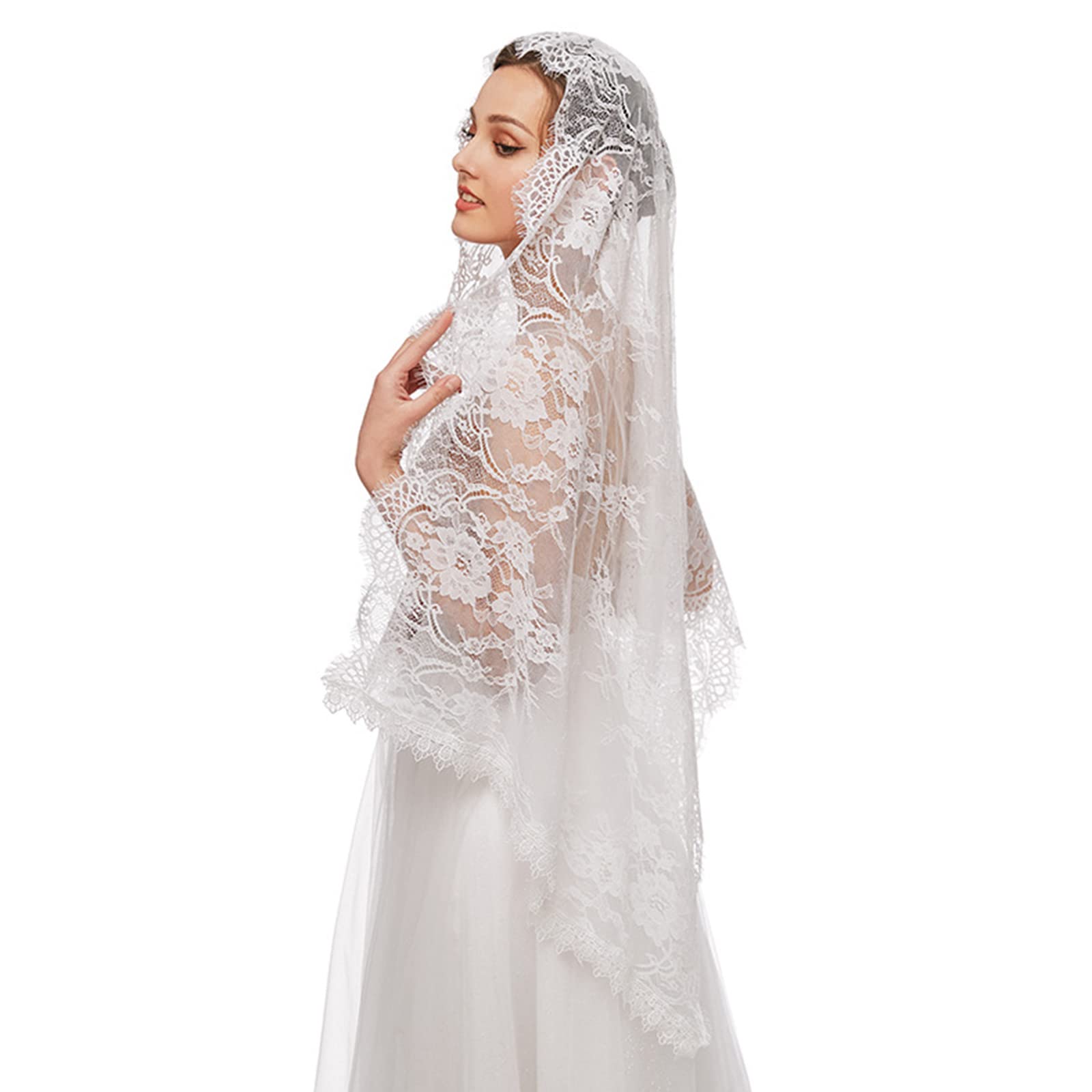 Mantilla de encaje con velo católico, elegante patrón floral, suave y cómodo, para cubrir la cabeza para mujeres, misa latina para