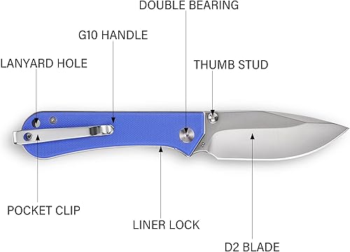 Miniatura 3 de S13 Kumpanter - Cuchillo de bolsillo plegable pequeño, cuchillo plegable D2 de 3 pulgadas y cuchillo de bolsillo G10 EDC con clip, cuchillos de