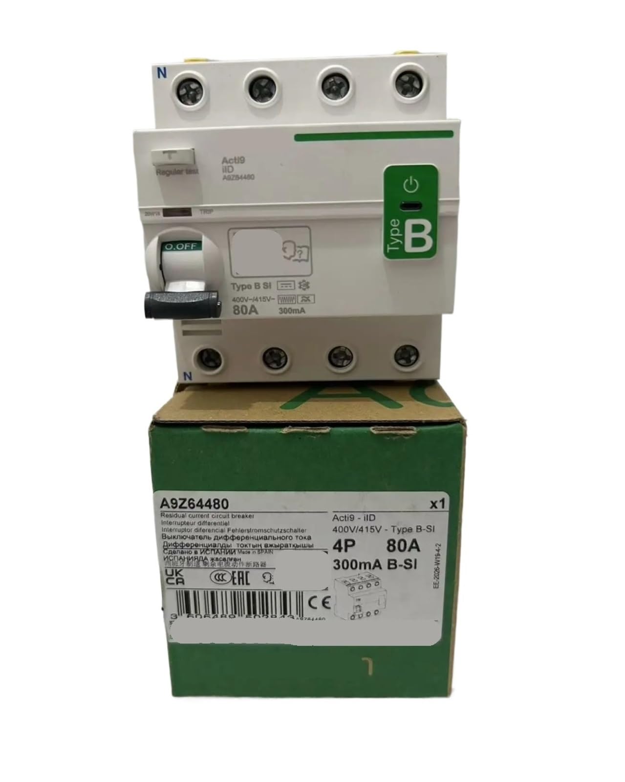 CJKXPZMH A9Z64480 4P 80A 300SmA 400V Current Circuit Breaker - 4P - 80A - 300mA