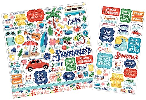 Summer Scrapbook Stickers - Phrases Chipboard, Beach Scrapbooking Stickers with
