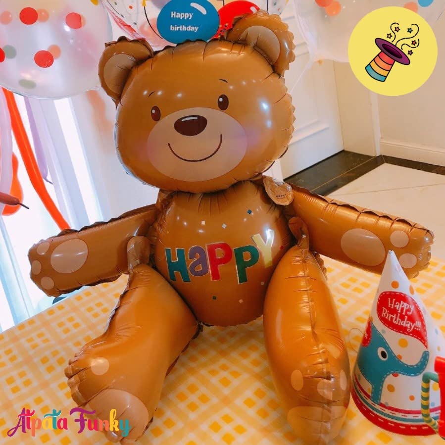 Image of Atpata Funky Sitting Teddy Bear Jumbo Foil Balloon decoration for Valentine Day, Baby Showers, Baby Arrivals, Love, Spouse Birthday, etc. (Brown)