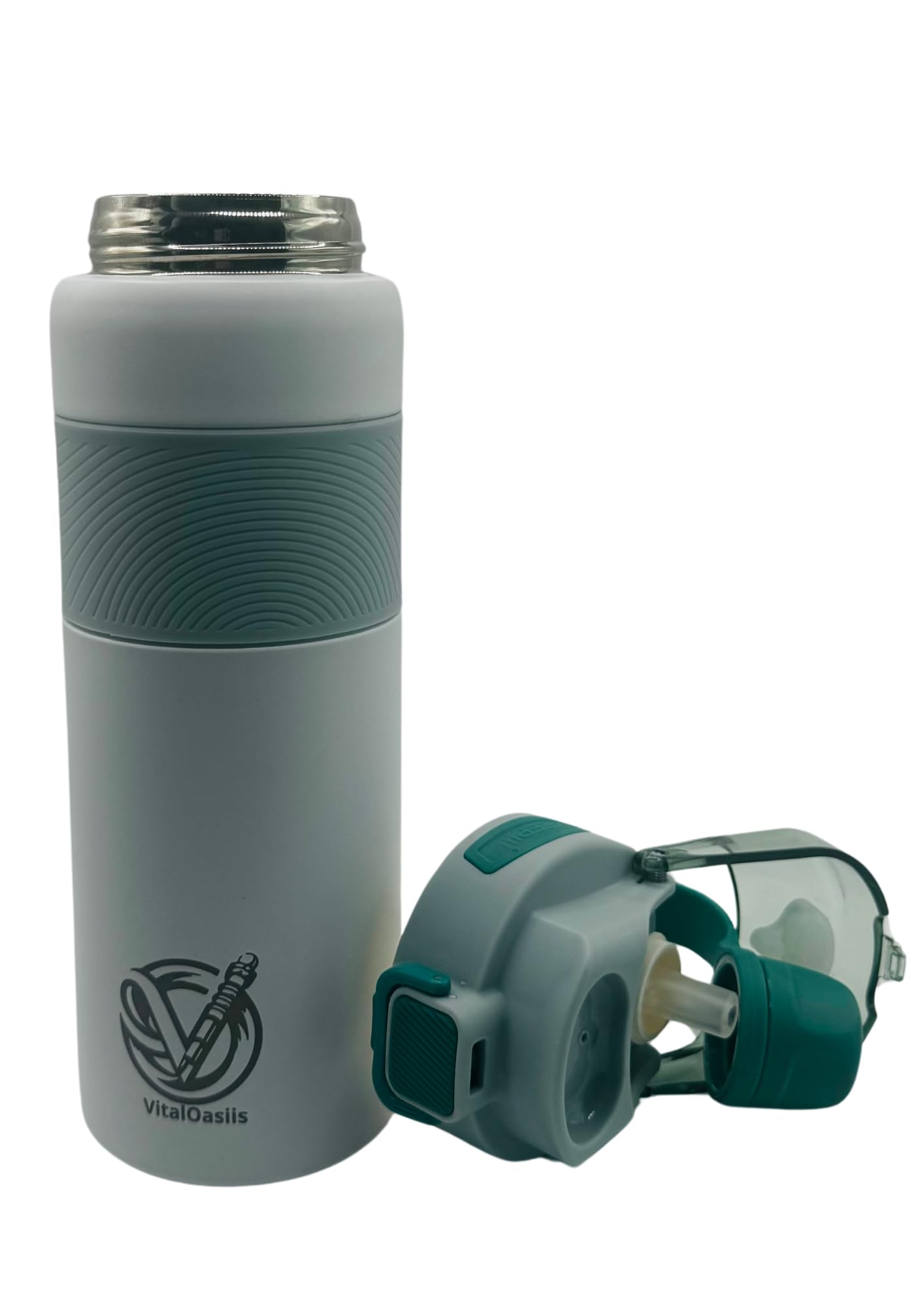 VitalOasiis Gourde Isotherme 800 Ml Acier Inox – 24h Froid / 12h Chaud, 2-en-1 Paille & Direct, Vert