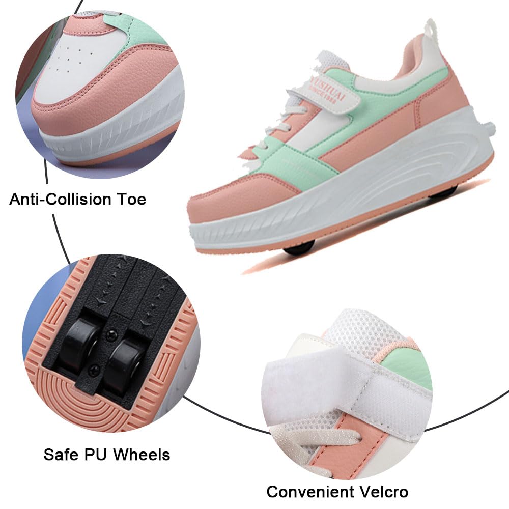 ENEN Zapatos con Ruedas, Zapatillas con 4 Ruedas para Niños y Niña, Zapatillas de Correr al Aire Libre de Patinaje sobre Ruedas Multifuncionales en 4 Ruedas Tallas 31-40 EU