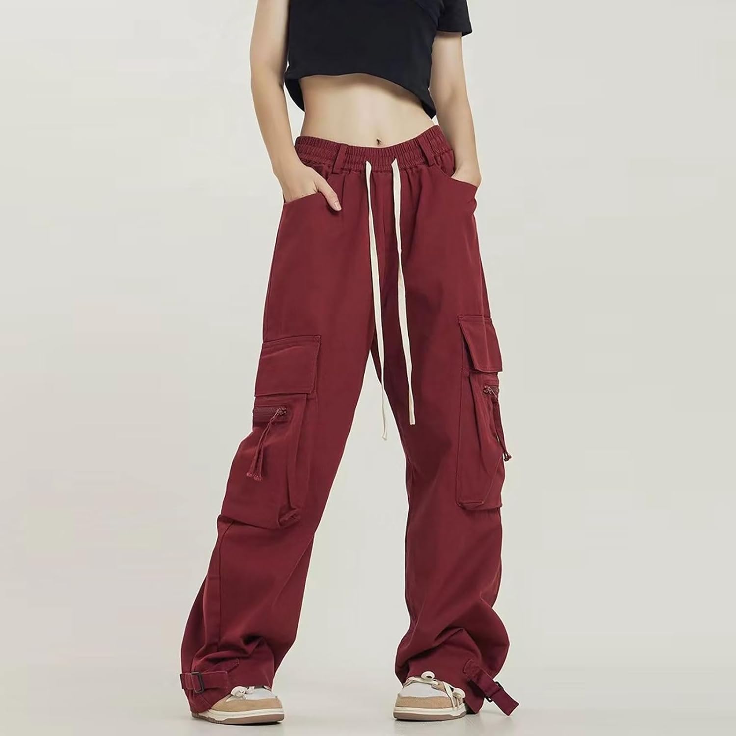 Women's Purple High Waist Wide Leg Baggy Cargo Pants with Drawstring Multiple Pockets Y2K Streetwear Hip Hop Parachute Style - Image 5
