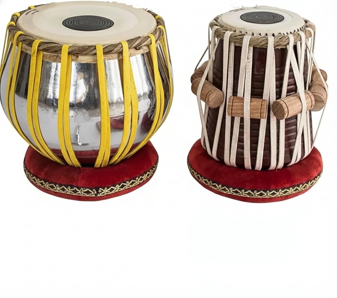 SG Musical Tabla Set, Traditional Indian Percussion Drums, Wood and Metal, Cushions, Sticks Included-picture-29