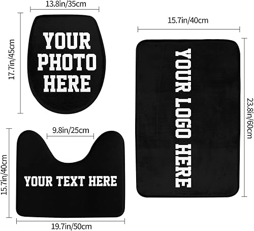 Vista 2 de Juego de 3 alfombras de baño personalizadas, diseño de tu foto, logotipo, texto, antideslizante, juego de alfombras de baño de 24 x 16 pulgadas