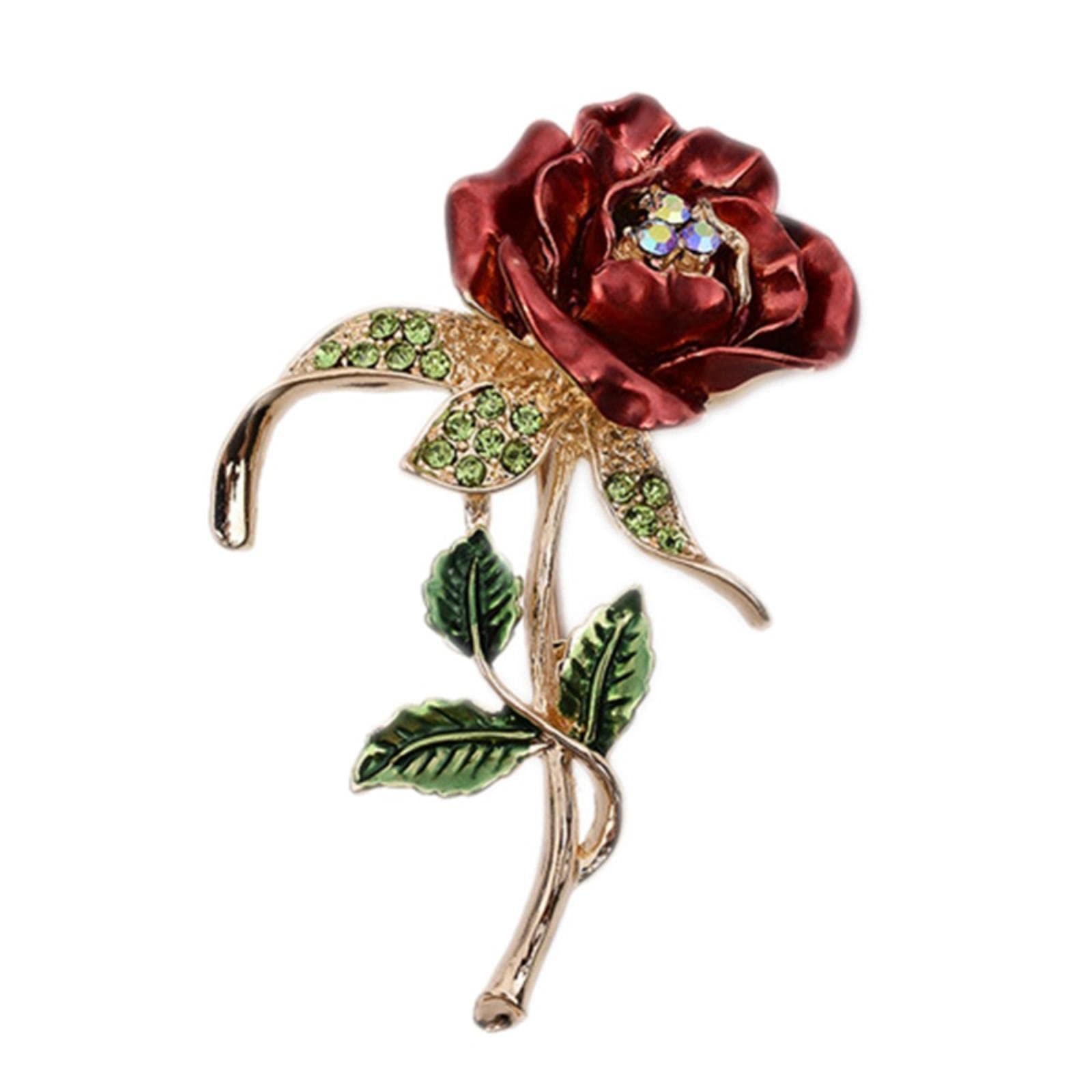 OPFdfhDFH Brooches, Three-Leaf Rose Flower Brooch With Rhinestone Garment Accessories Wedding Bridal Jewelry Crystal Pins For Women