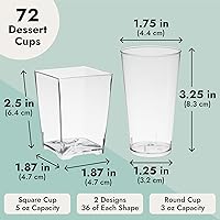 Vista 5 de Juvale Mini tazas de postre – 72 piezas de plástico transparente, 3 onzas y 5 onzas – Vasos desechables y reutilizables para postre y aperitivos