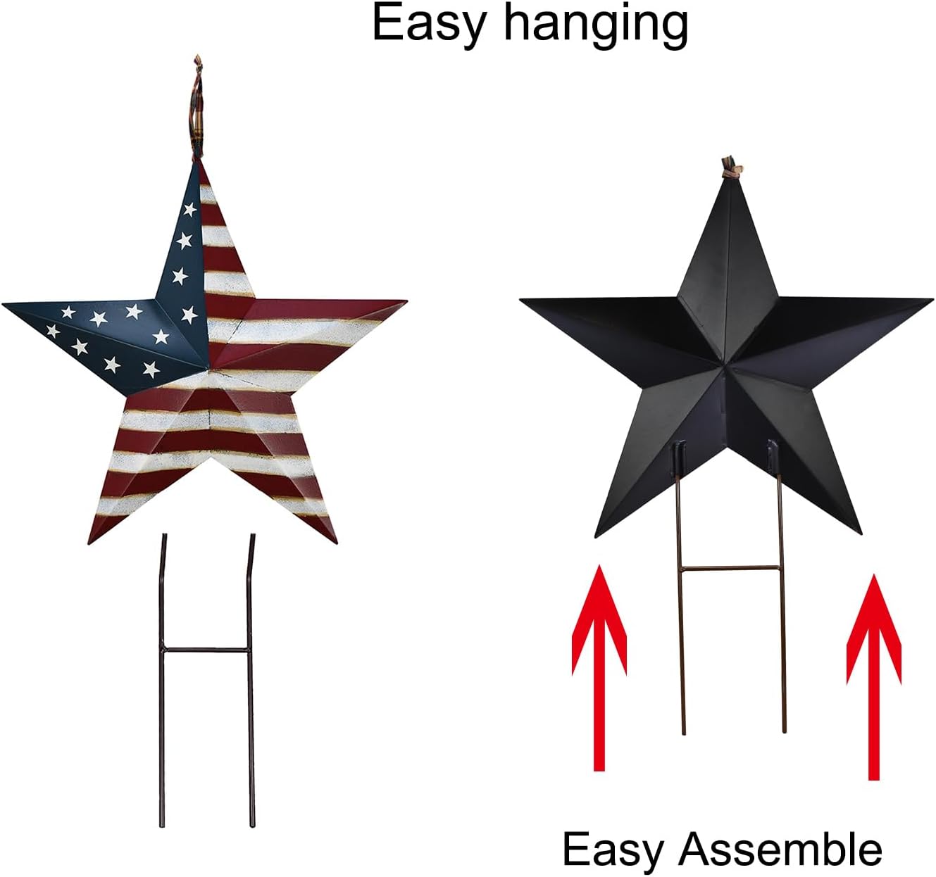 K KILIPES Metal Star Barn Yard Sign Garden Stake Decor for 4th of July, American Flag Patriotic Star Yard Stake Lawn Ornament Independence Day Memorial Veterans Day Outdoor Decorations