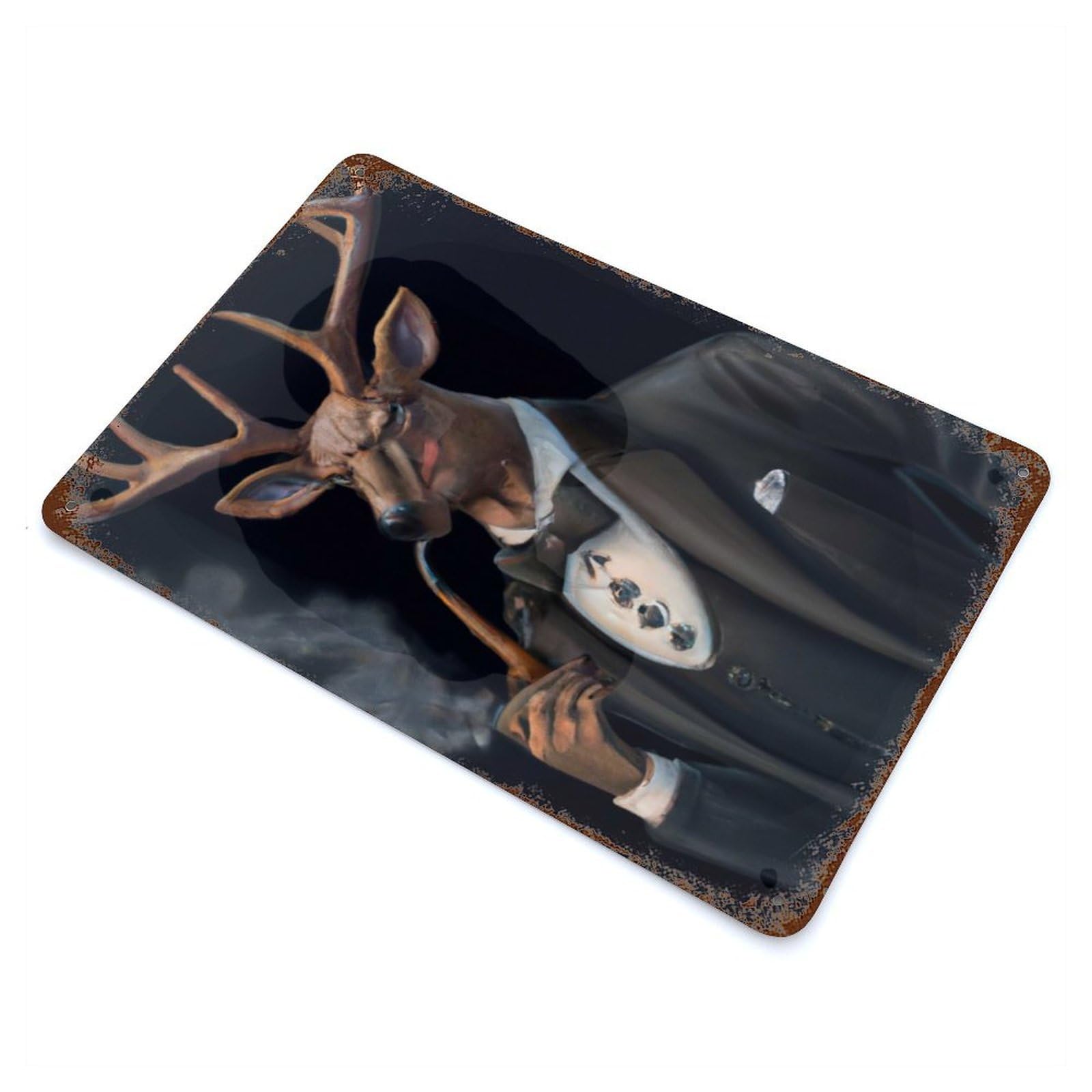 Vintage Rust Metal Sign Gangster Deer 11.8"x7.9", Novelty Wall Decor for Garage, Bar And Workshop Decor