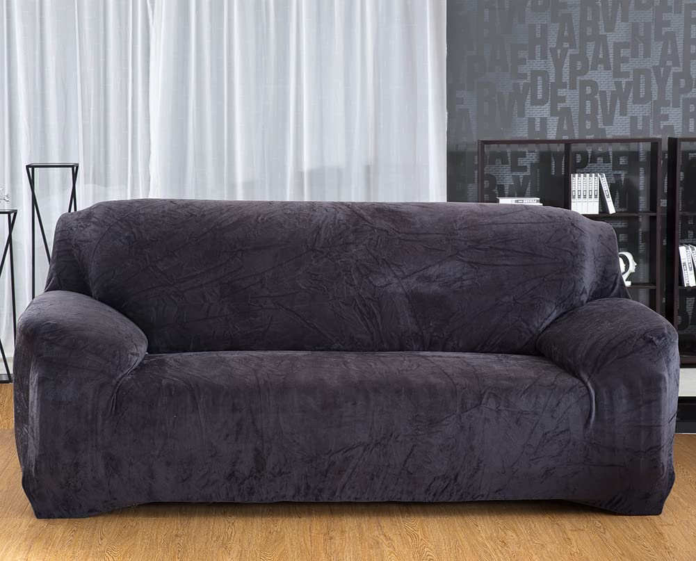 Housse de canapé velours extensible lavable anti-glisse 2 places