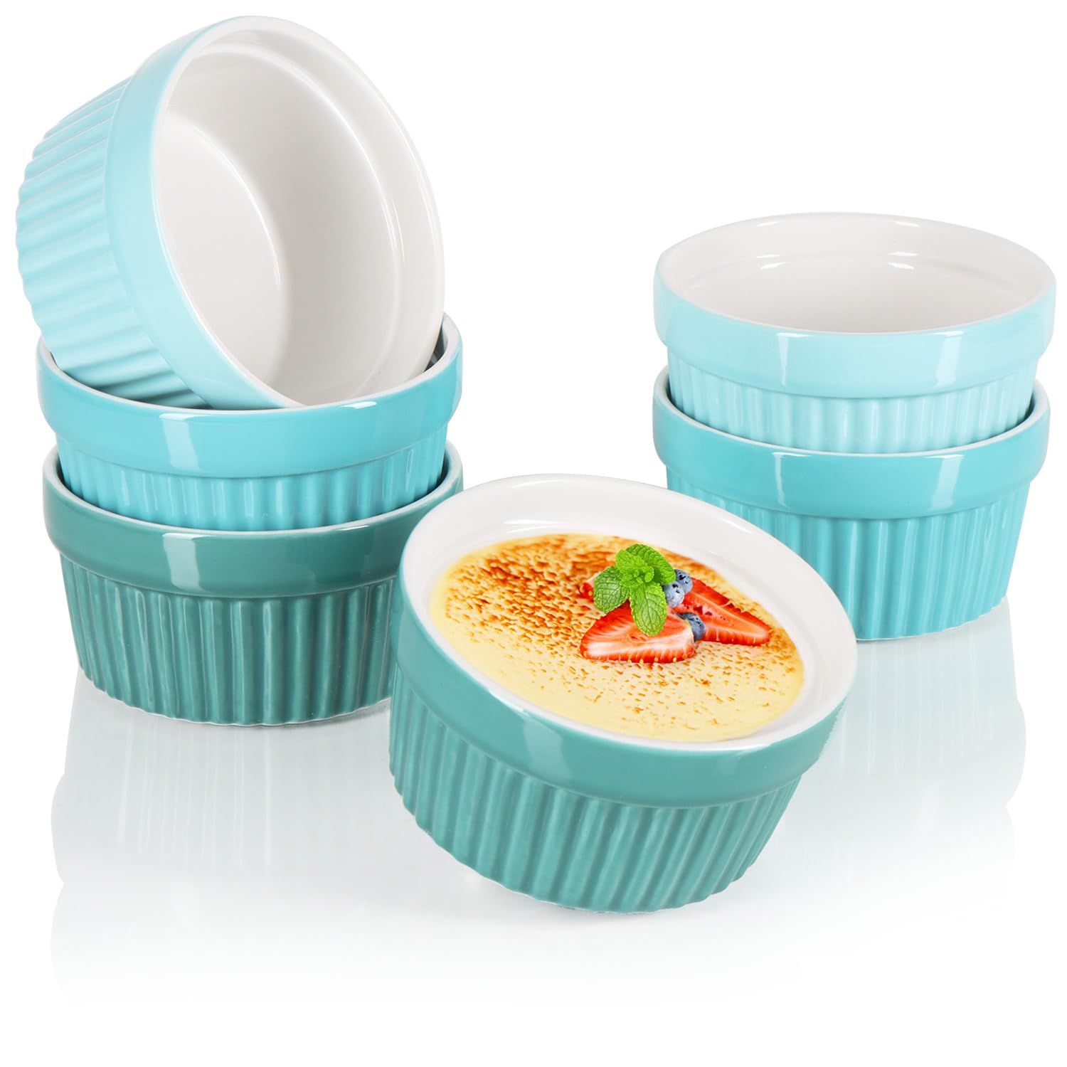 Ragout Fin Schalen Com-four 6x Ragout Fin Schale – Ofenfeste Keramik-Förmchen, Je 320 Ml, Grau/beige, Spülmaschinengeeignet – Für Crème Brûlée, Tapas, Soufflés & Dips