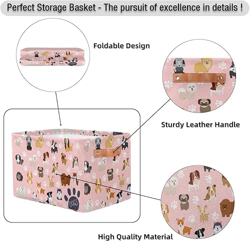 Vista 6 de Cestas de almacenamiento con asas, cubo de almacenamiento rectangular de tela rectangular plegable de juguetes para armario, estantes, lavandería, C