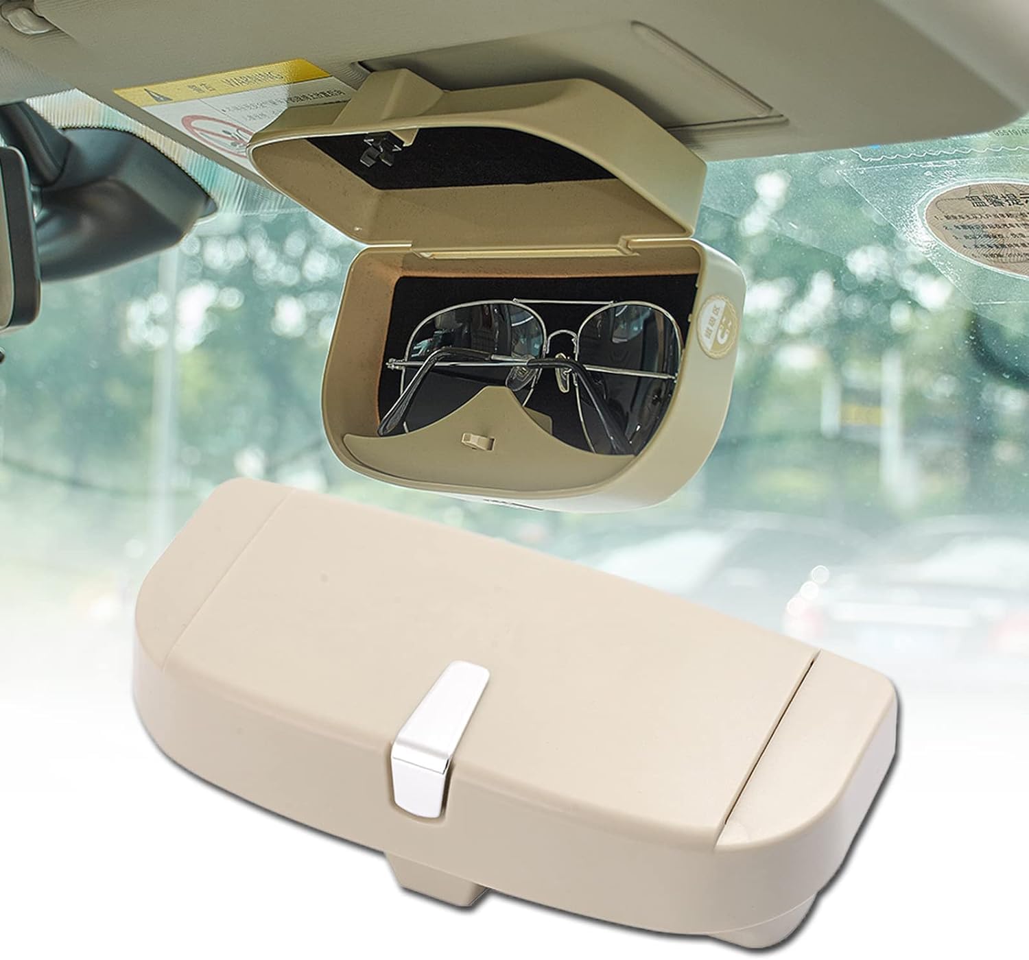 AAKICHI Multi-Function Big Face Sunglasses Frame Car Glasses Case Sun Visor Clip Holder Eyeglasses Glasses Case Storage Box Accessories (Beige)-image-16