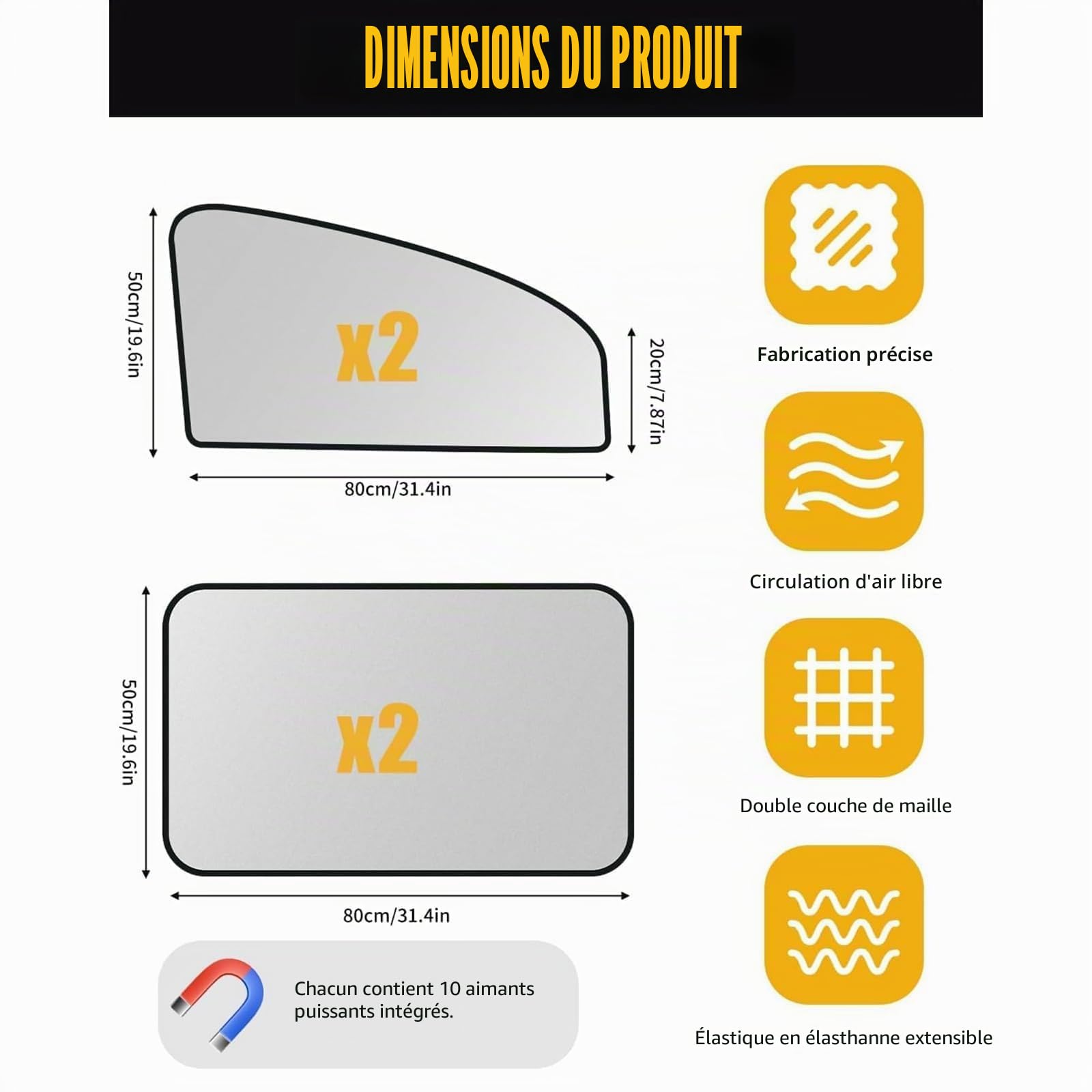 Pare-Soleil Voiture Magnétique pour Citroen C3/C3 Aircross/C3 Picasso/C4 Coupé, Rideau Occultant Protection Solaire UV, Double Couche Titane Argent, Lot de 4