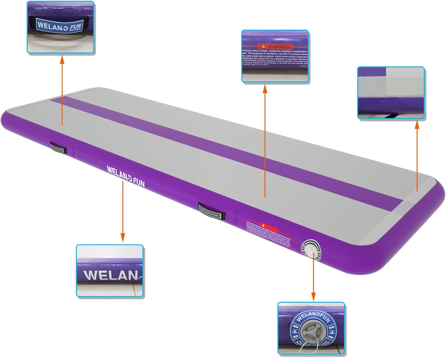 WelandFun Air Mat Tumble Track 10ft/13ft/16ft/20ft Inflatable Gymnastics Tumbling Mat 4/6/8 inchs Thickness Mats for Home Use/Gym/Yoga/Training/Cheerleading/Outdoor/Beach/Park wih Electric Air Pump