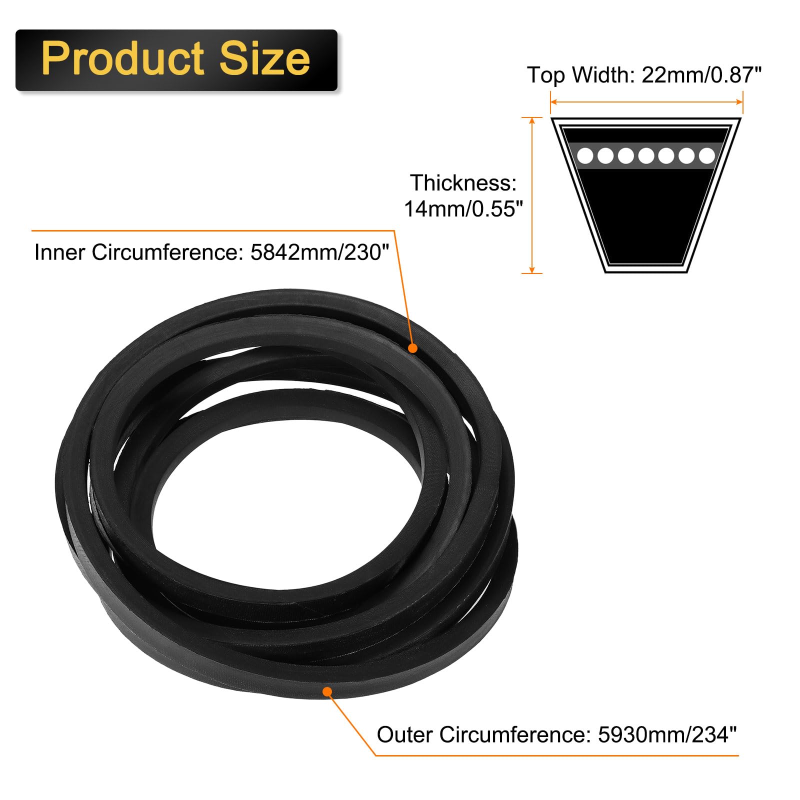 QUARKZMAN C230 Correa Transmisión En V 234" Circunferencia Exterior Correa Industrial En V Envoltura Goma Sección Clásica C Correa Transmisión Transmisión Potencia Negro