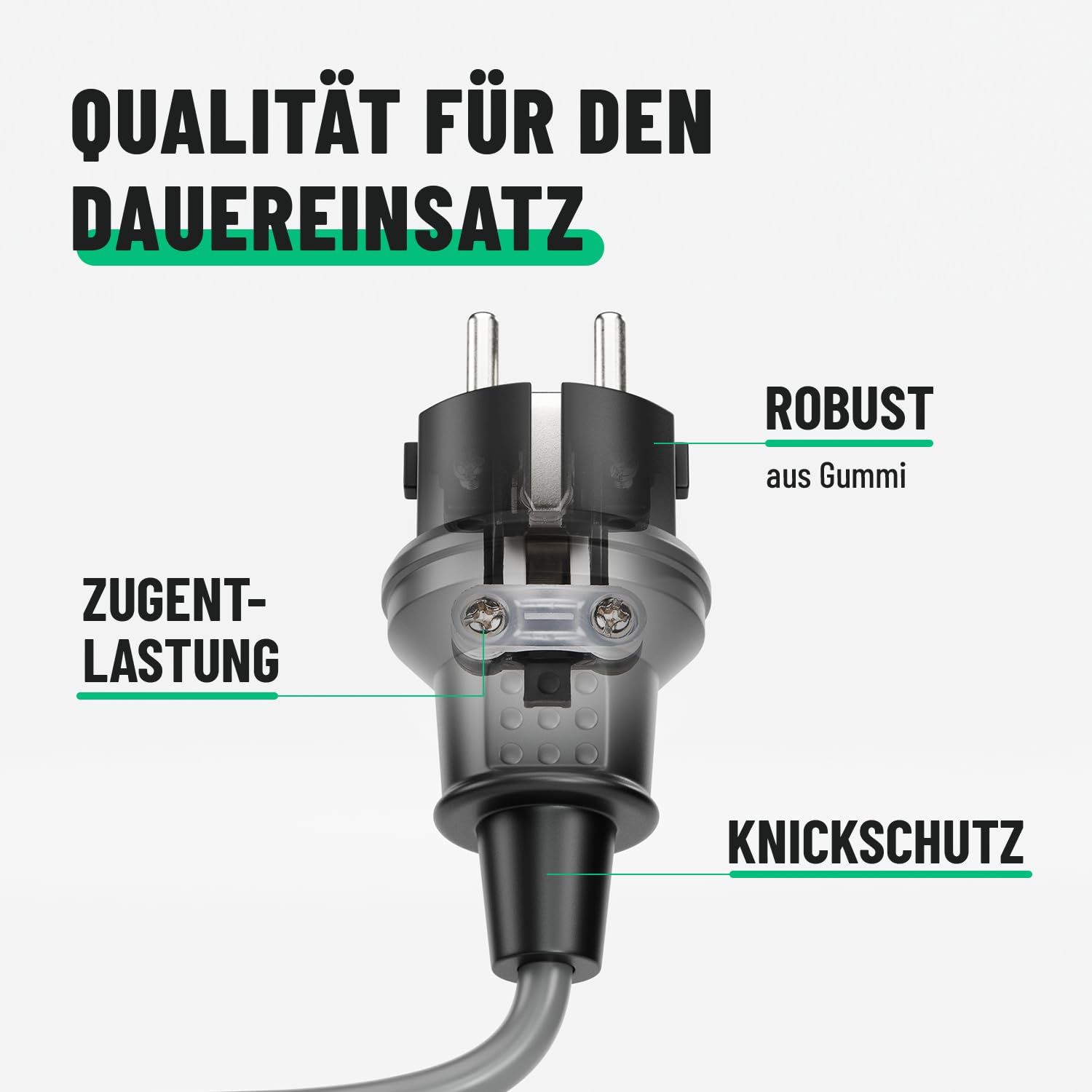 greate Schuko Stecker Kupplung 230V Aussenbereich 3er Pack - Gummistecker Kupplung Set mit Knickschutz, 2-polig, 230V, 16A & 3,7kW - IP44 für Außenbereich - Schukostecker schwarz