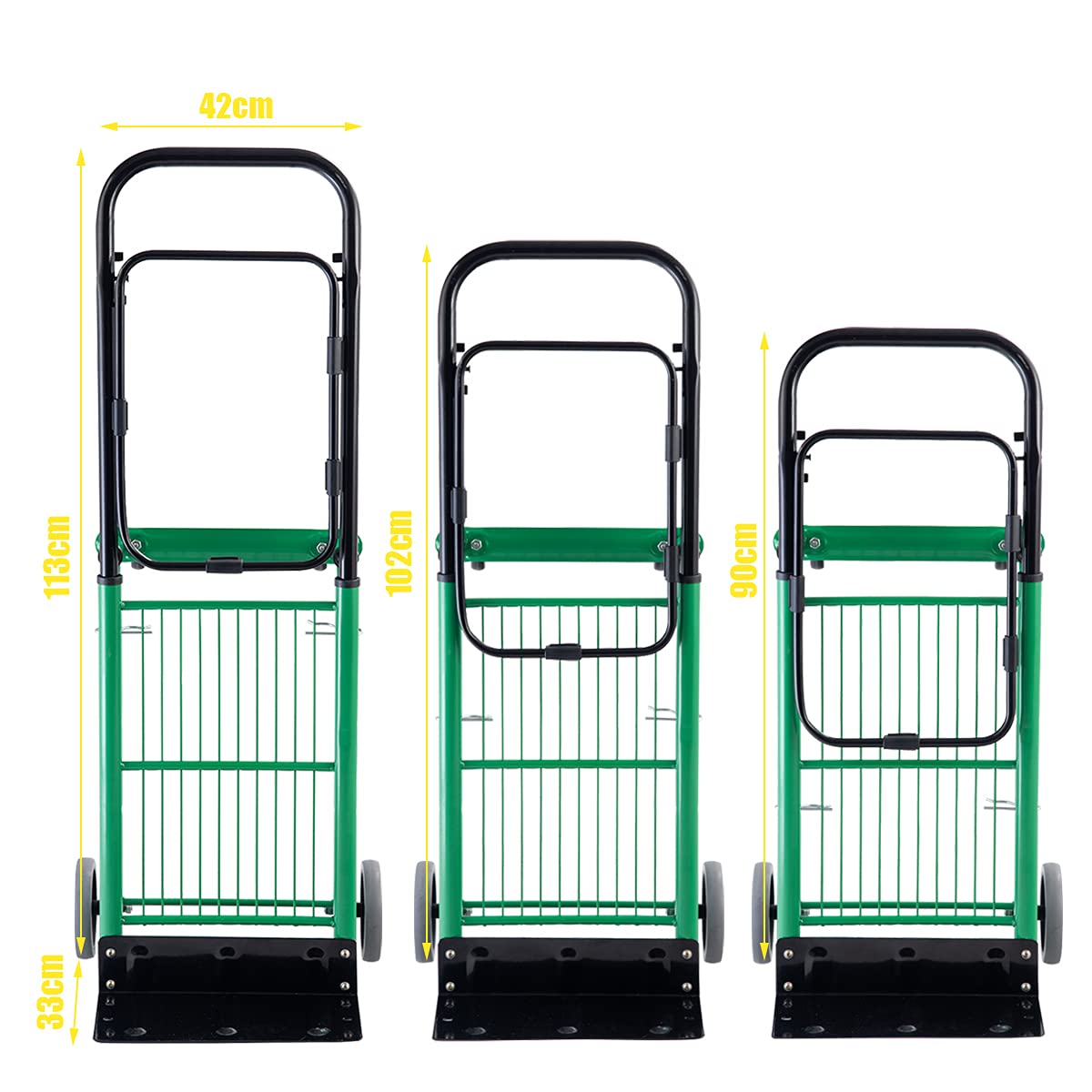 GYMAX Carrello Multifunzione e Pieghevole, Carrello da Giardino con 4 Ruote, Verde, 75 x 63 x 42 cm