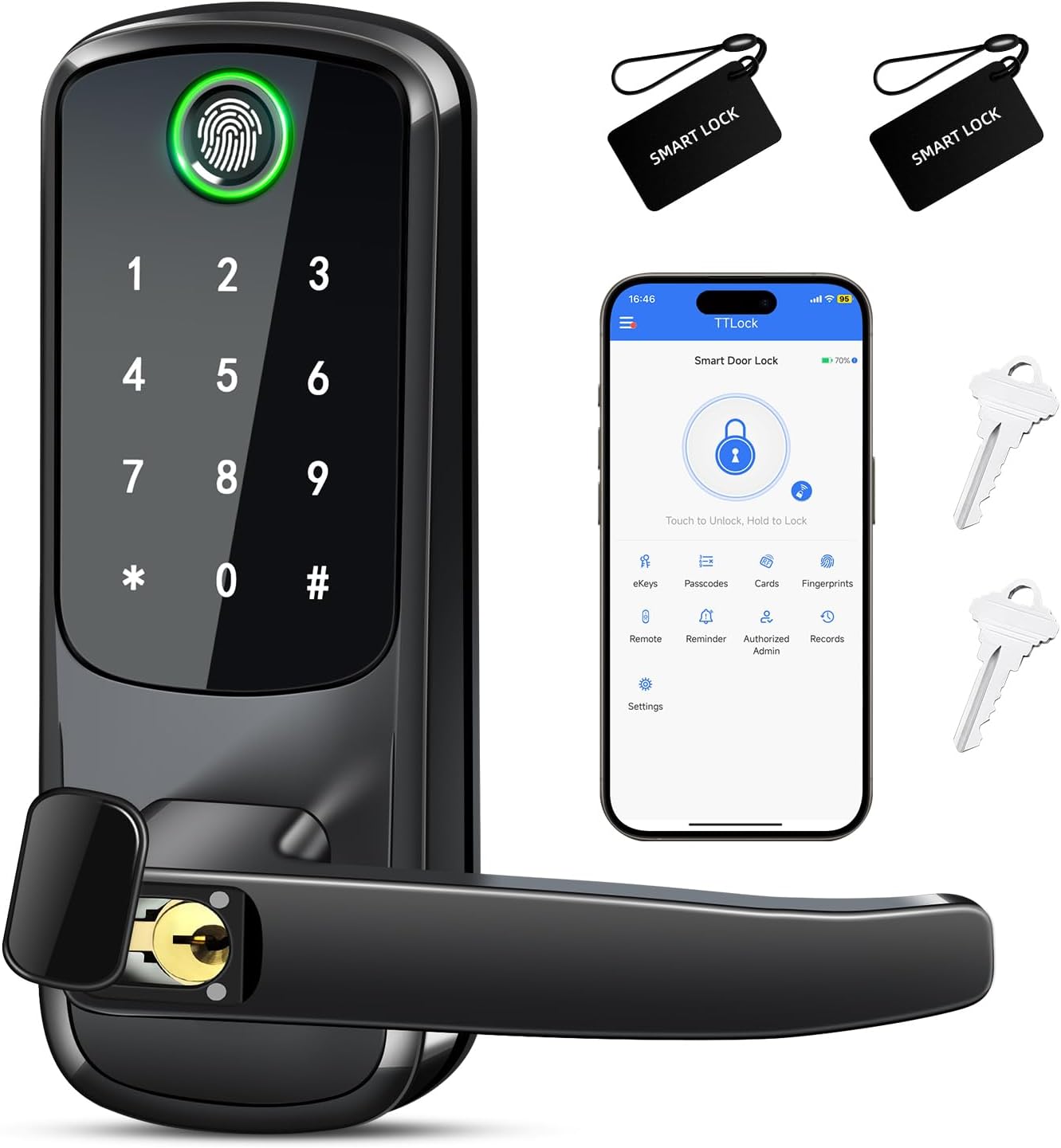 Keypad Smart Door Lock with Handle,Keyless Entry Digital Lock for Front/Interior Door,Fingerprint Electronic Door Knob with APP Control,Easy Installation,Smart Locks for Front Door/Bedroom/Office Keypad Smart Door Lock with Handle,Keyless Entry Digital Lock for Front/Interior Door,Fingerprint Electronic Door Knob with APP Control,Easy Installation,Smart Locks for Front Door/Bedroom/Office