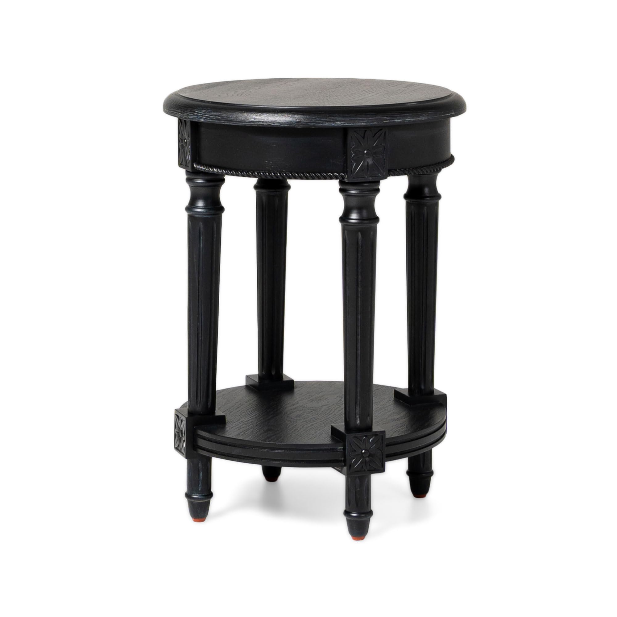 Maven LanePullman Multipurpose Traditional Style Tall Circle Wooden Side Table and Bedside Nightstand with Storage in Rustic Antiqued Black Finish