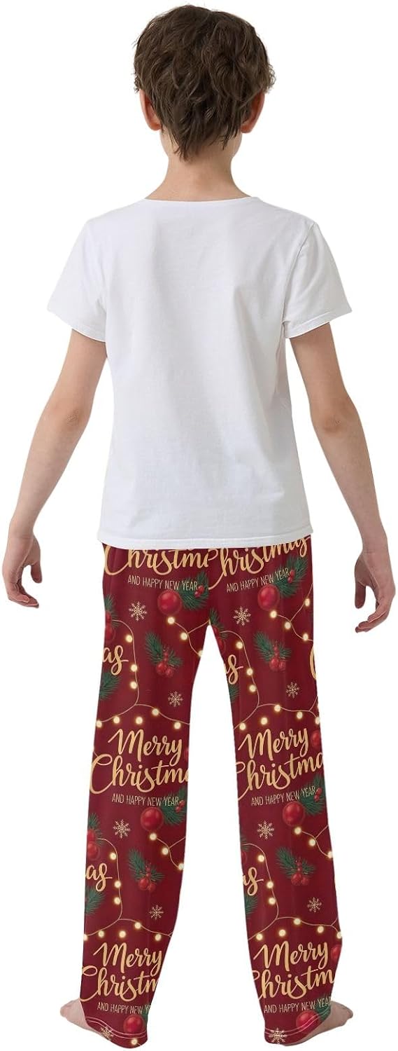 Christmas Gold Red Pajama Pants, Soft Modal Lounge Sleepwear, Elastic Waist Pockets Cozy Spring Fall Nightwear