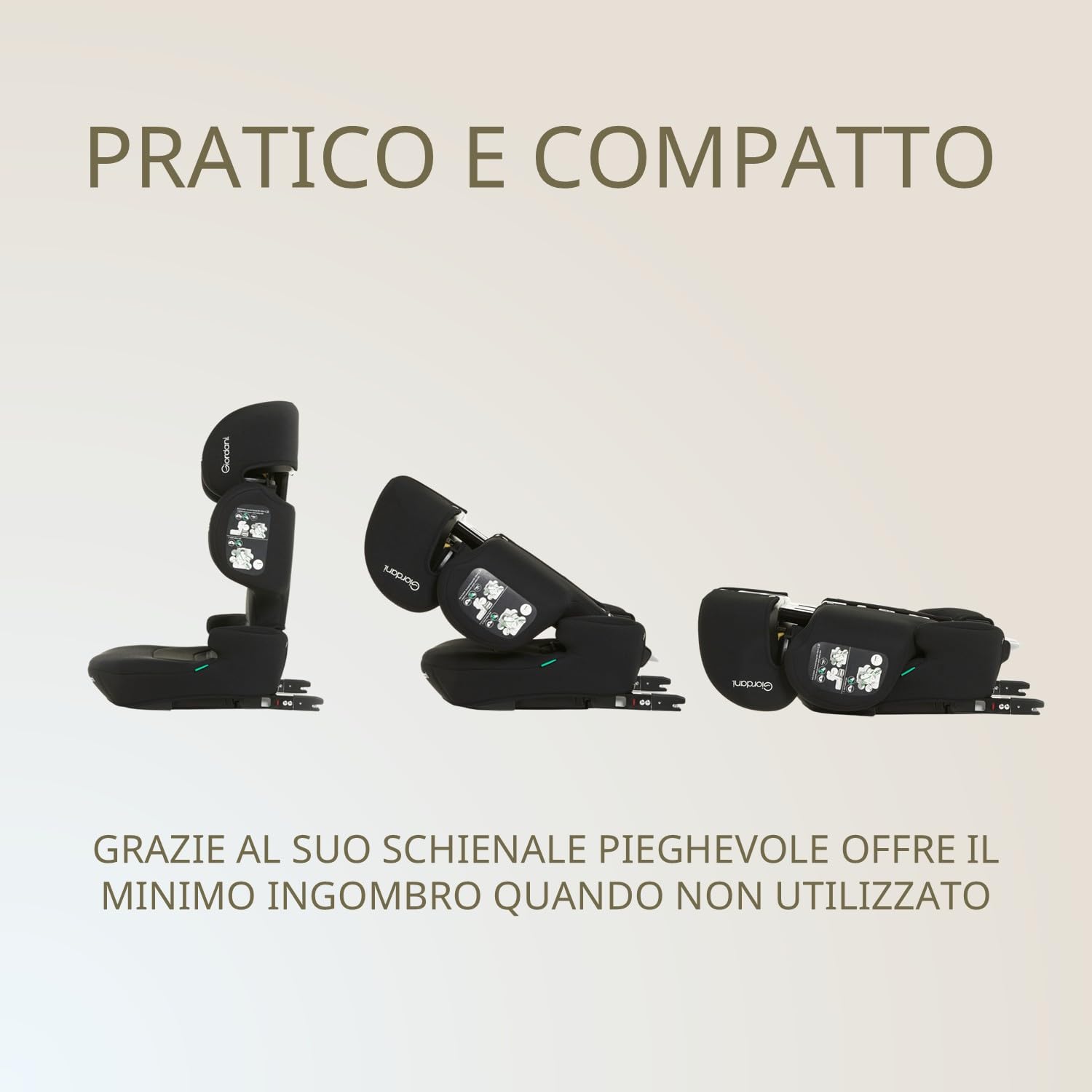 Giordani Ares Seggiolino Auto 100-150 cm i-Size, Omologato R129/03 con Connettori Isofix, Schienale Pieghevole Salvaspazio, Poggiatesta Regolabile e Tessuti Morbidi, Per Bambini dai 3 ai 12 Anni