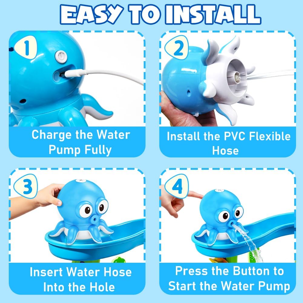 Kimicare Water Table Pump, Octopus Rechargeable Water Pump for Water Table Toddlers 1-3 Continuous Flow Summer Sensory Toys Water Play Table Accessories Outdoor Water Toys