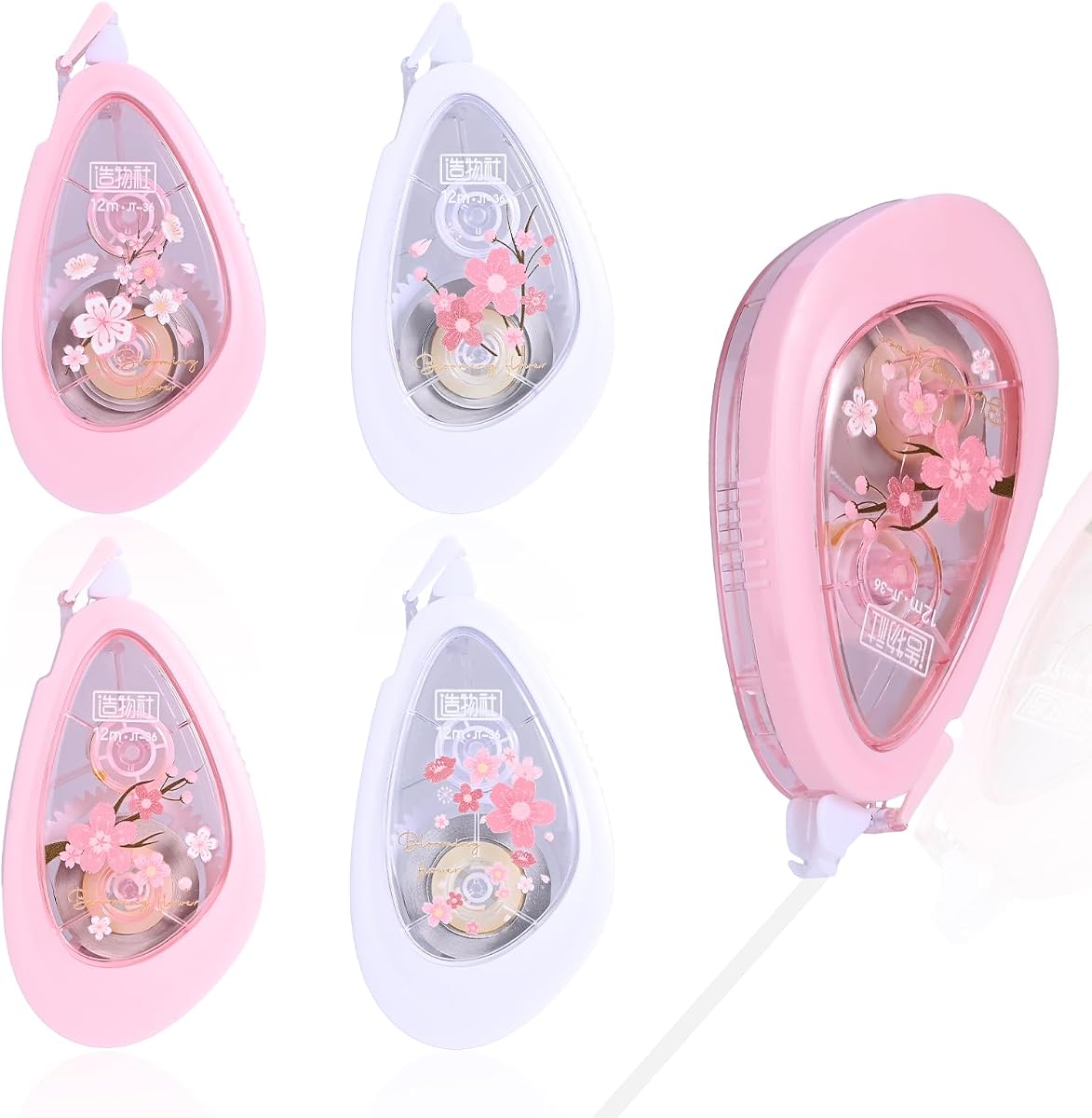 Temiary 4 Pcs Correction Tape, White Smooth Pull Out Tape, Cherry Blossom | Instant Corrections, Aesthetic Flower Pattern Correction Tapes for Students School Office Supplies