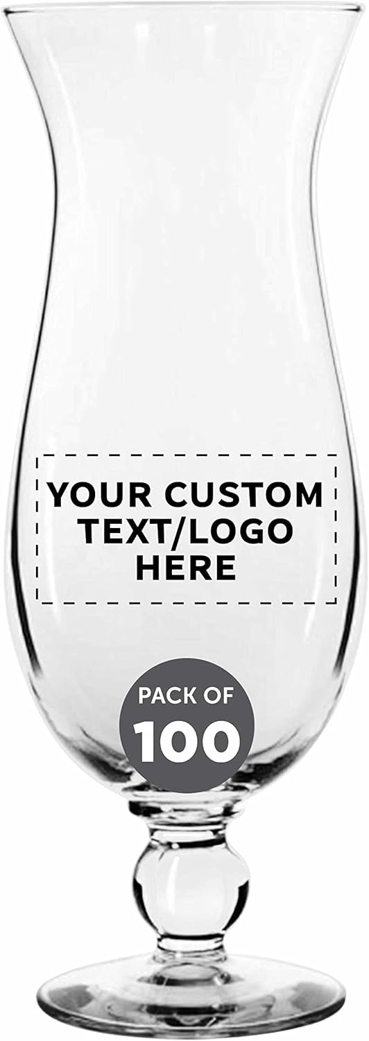 DISCOUNT PROMOS Hurricane Glasses 16 oz. Set of 12, Bulk Pack - Branded Drinkware for Cocktail, Pina Colada or Mudslide - Clear