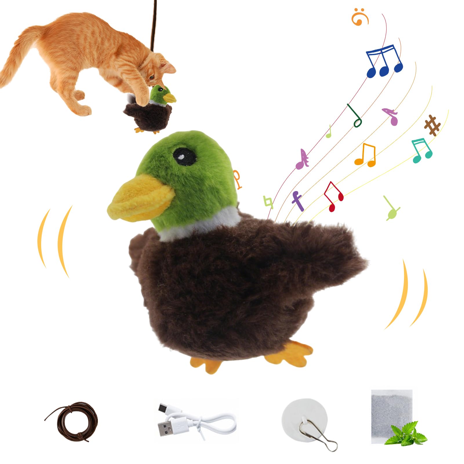Shunfaji Interactive Cat Toy, Plush Cat Bird Toy, Real Beating and Twittering Like a Bird, Rechargeable, with Catnip (Duck) โ image 1