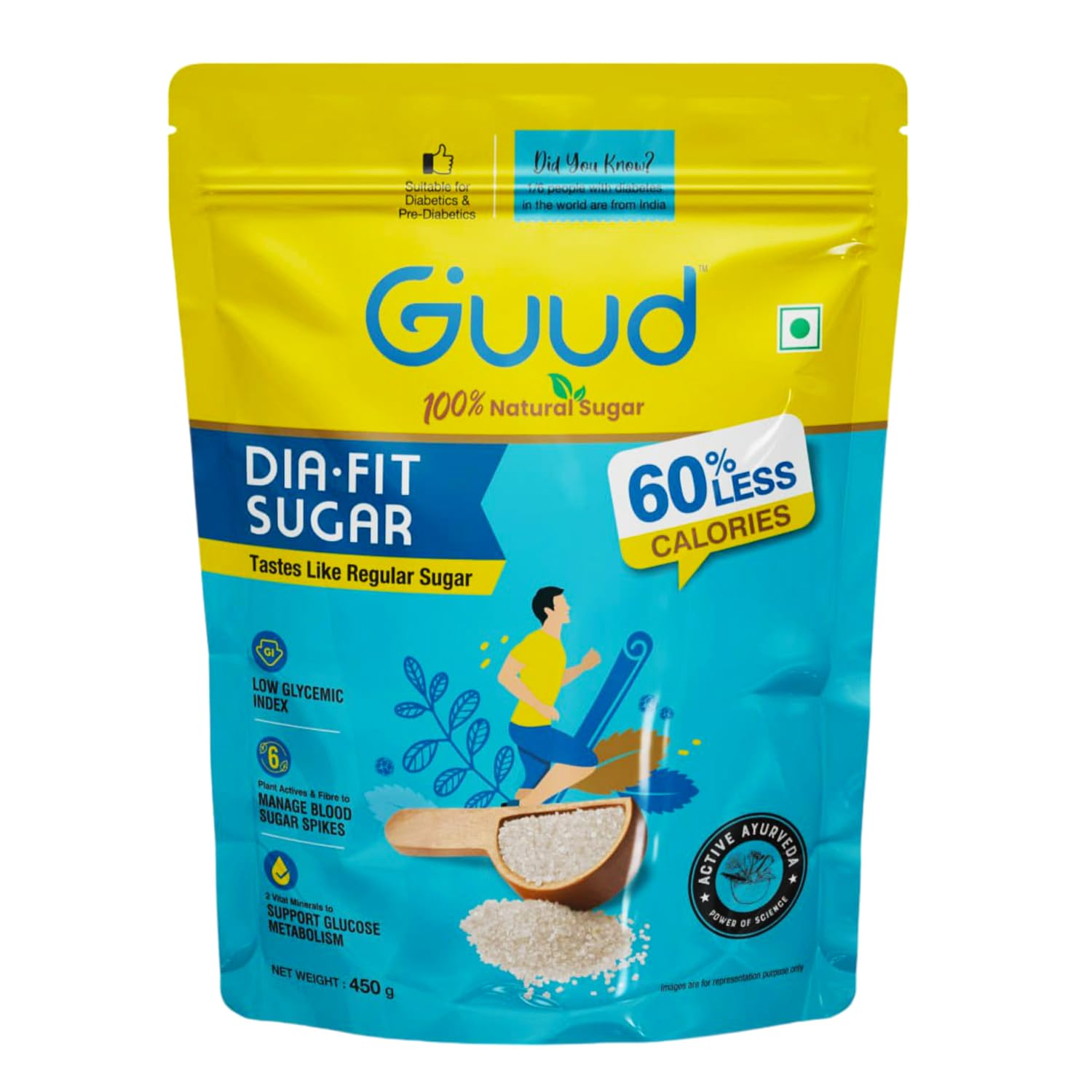 GUUD DIA-Fit Diabetic Friendly Sugar, 450g (Equal to 1KG Regular Sugar) | Clinically Tested, Low GI & 60% Less Calories | Natural Substitute For Diabetes/Blood Glucose Management | Enriched with Herbs (B0D2XP8T3D) Amazon Price History, Amazon Price Tracker