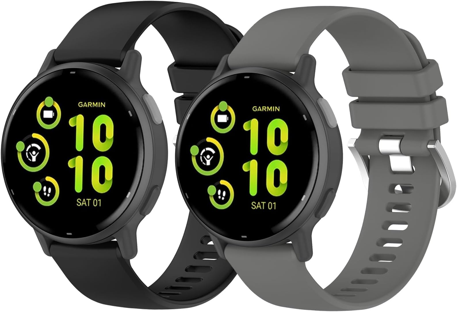 2 Pack Waterproof Straps fit for Garmin Vivoactive 6 / Vivoactive 5 / Vivoactive 3 / forerunner 165, 20mm Classic Soft Sports Replacement Strap