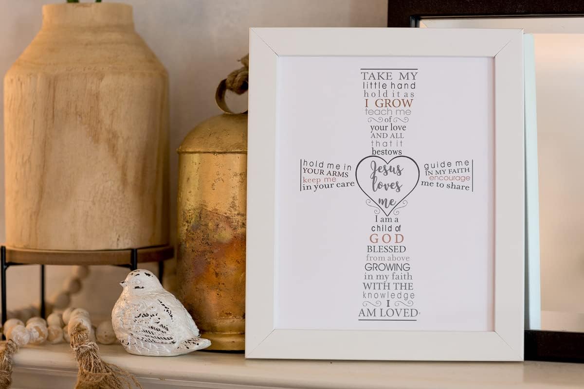 Jesus Loves Me Frame for Baby's Baptism, Dedication or Christening - Made in USA Frame - Gift for Granddaughter/Grandson/Godson/Goddaughter on Christening, Baptism, Dedication (White - Regular)