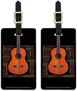Music Terminology Guitar Luggage ID Tags Suitcase Carry-On Cards - Set of 2