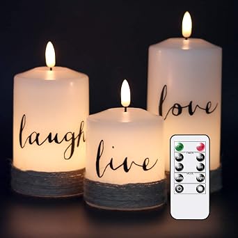 Eldnacele Flameless LED Candles Flickering with Timer Remote Mother's Day Gift,  Live   Laugh   Love  Artistic Word Design for Valentine Mother's Day Thanksgiving Christmas Decor [Energy Class A+]