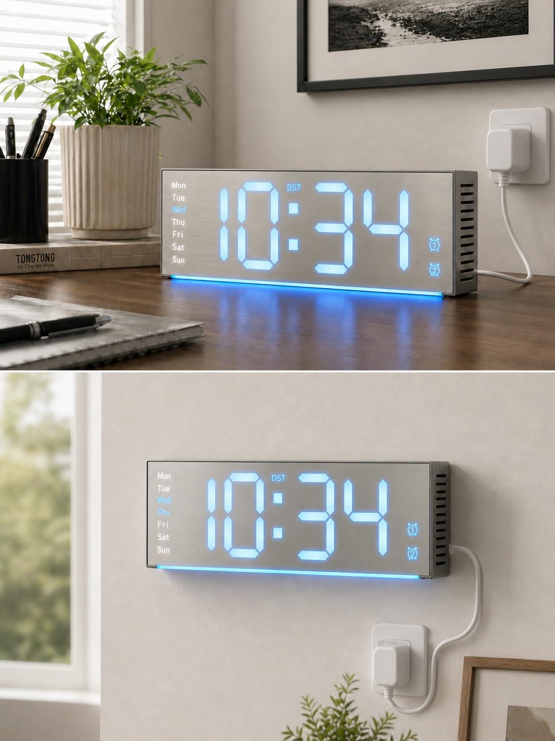 MASHI 11.5" Large Digital Wall Mount Clock, Digital Clock with Remote Control, Alarm, Big LED, DST, Temperature for Living Room Office Desk, Bedroom, Decor, for Elderly