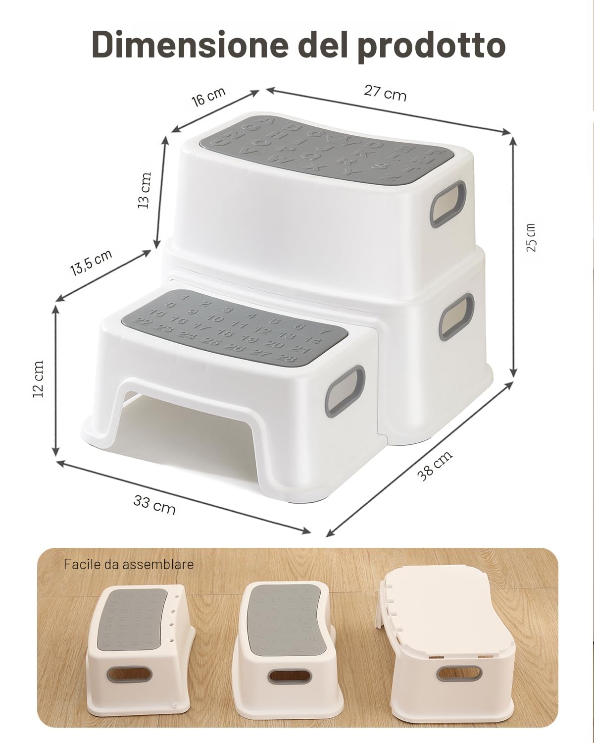 Sgabello Bambini 2 Gradini Antiscivolo Antiribaltamento 90 kg per Bagno Lavandino Toilette