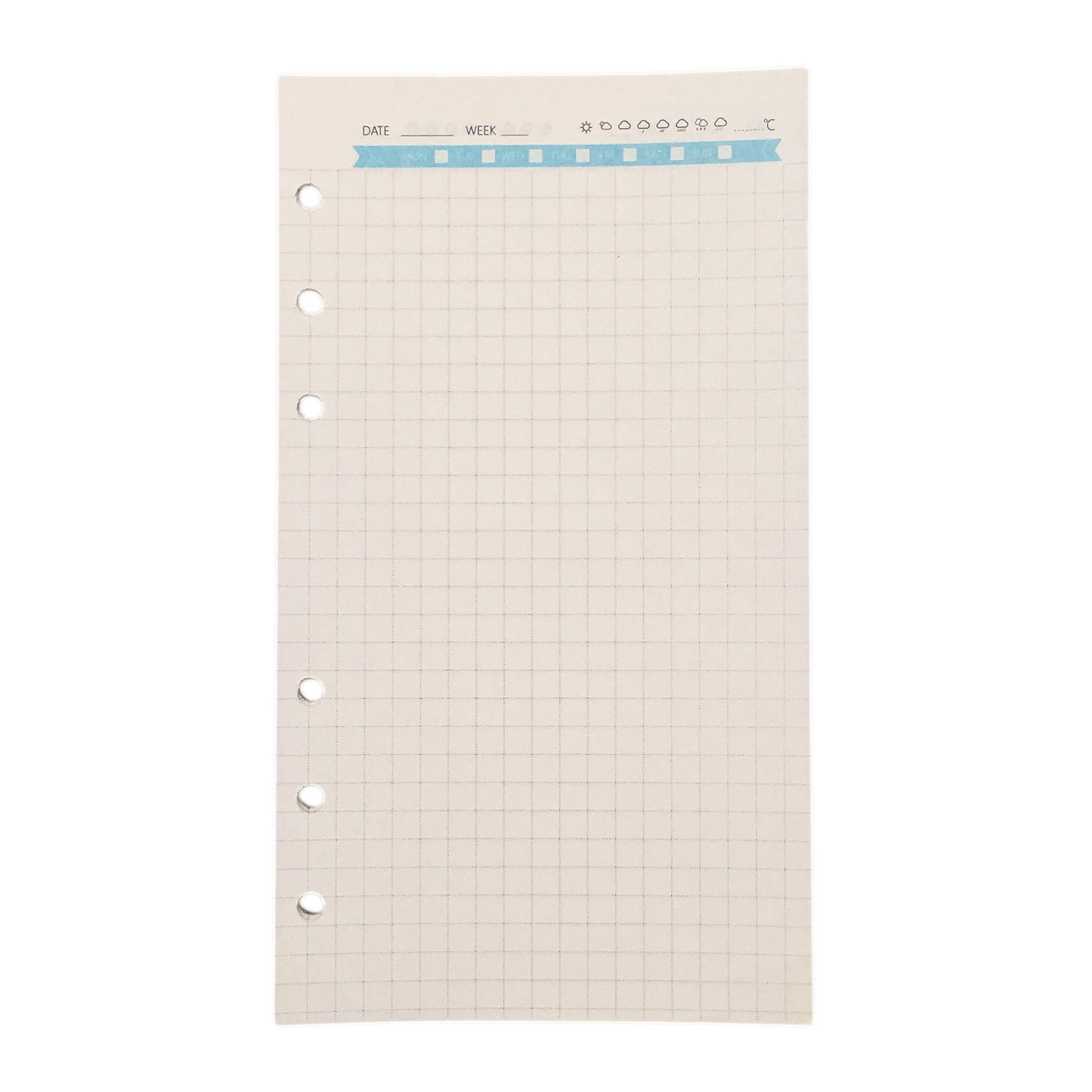 Zelten Refills/Loose Leaves for A6 Cover Ring Binder/Personal Organiser/Planner(A6 6 Holes, Grid Graph Blue)