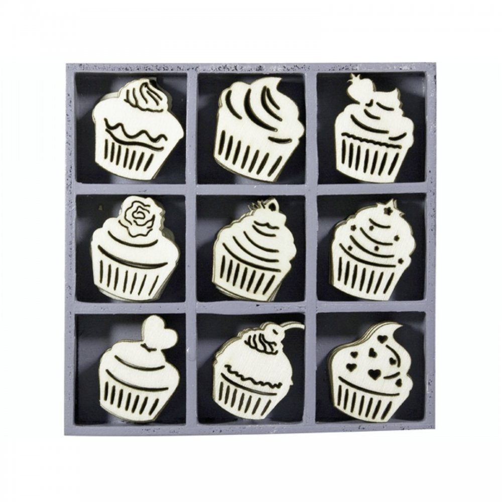 cArt-Us 10.5 x 10.5 cm Wooden Box with Cupcakes Ornaments, Natural