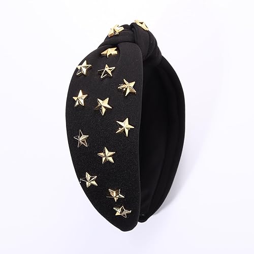 Miniatura 4 de ARATLENCH Diadema anudada con estrellas doradas y tachonadas con nudo en la parte superior ancha, diadema para Navidad, Año Nuevo, vacaciones,