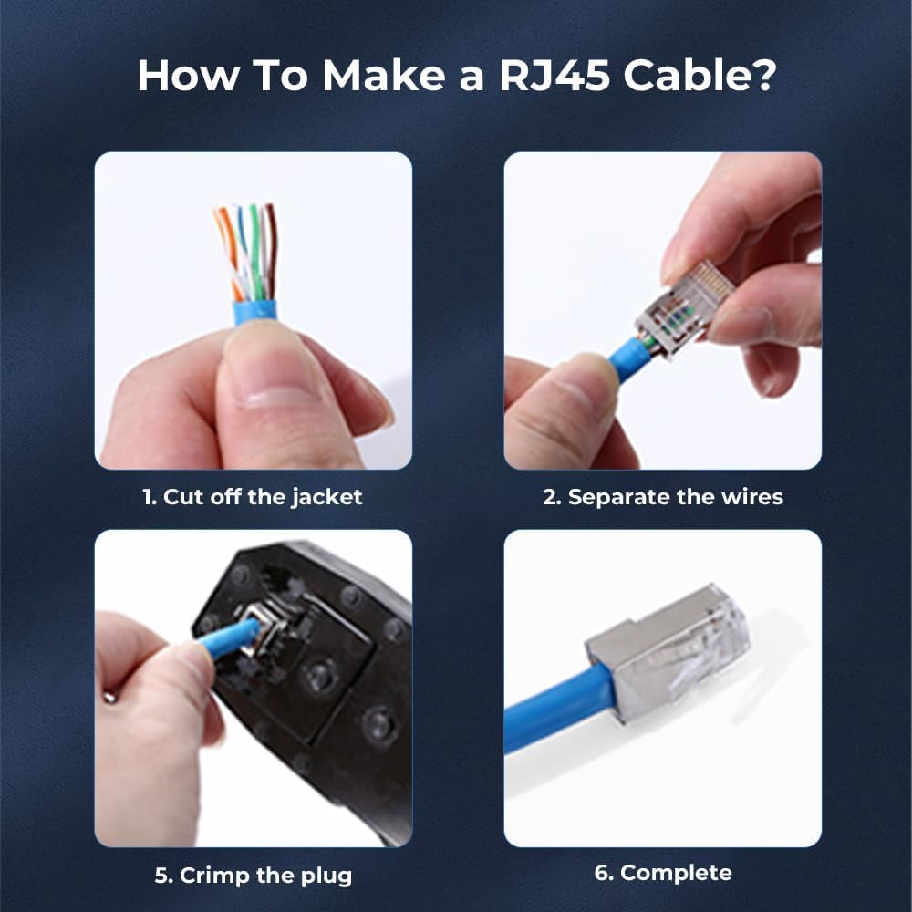 Confezione da 200 connettori RJ45 Cat6 pass-through schermati RJ45 modulari per cavo Ethernet FTP/STP solido o incagliato