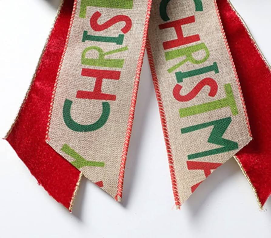 Amazon.co.jp: クリスマスツリ飾り付けリボン 緑 赤 麻 ワイヤーエッジ