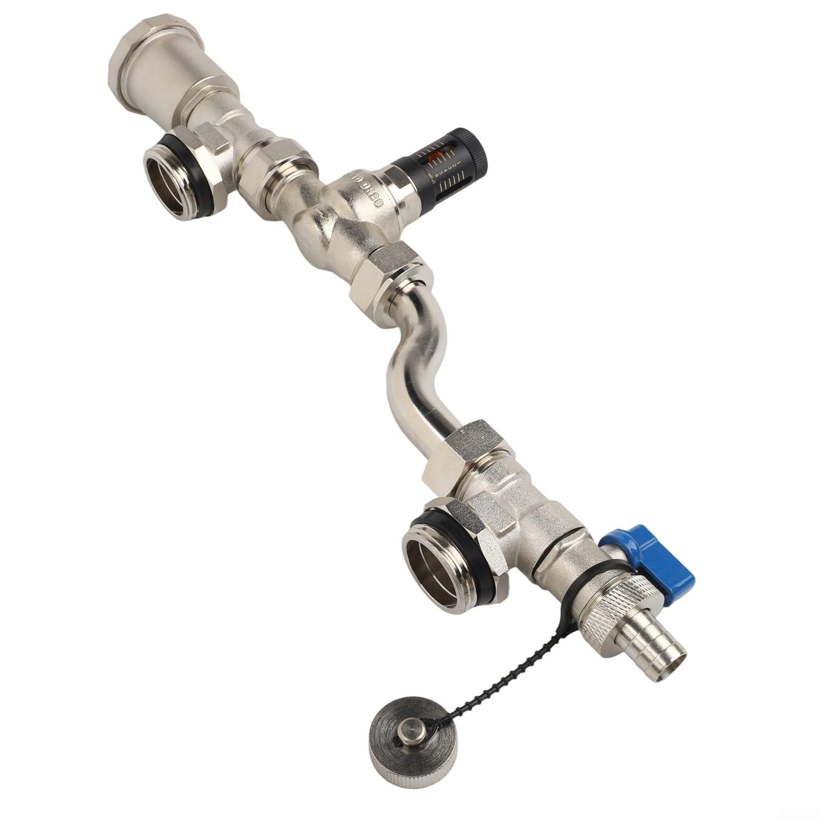 Valvola di bypass di pressione differenziale in ottone per collettore di riscaldamento a pavimento, distanza centrale di 210 mm, ventilazione automatica e connettore di bilanciamento del flusso