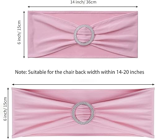 Miniatura 4 de Bandas elásticas para silla, color rosa claro, 25 cintas de elastano, bandas para cubierta de silla con hebilla deslizante para banquetes, fiestas,