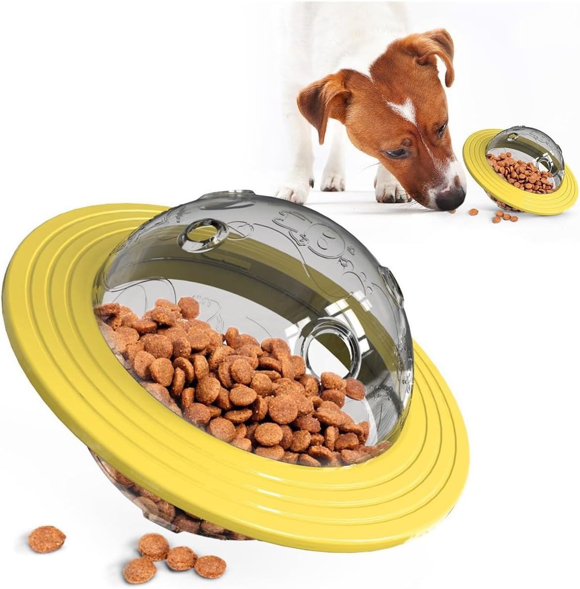 Azonee Dog & Cat Interactive Puzzle Frisbee Toy, Medium Dog & Cat Food Dispenser, Slow Feeding IQ Training Ball
