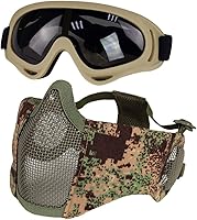 Vista 16 de Máscara de Airsoft con Gafas, Máscara de Malla Plegable de Media Cara con Protección para los Oídos para Paintball, Tiro, Cosplay, Juego CS
