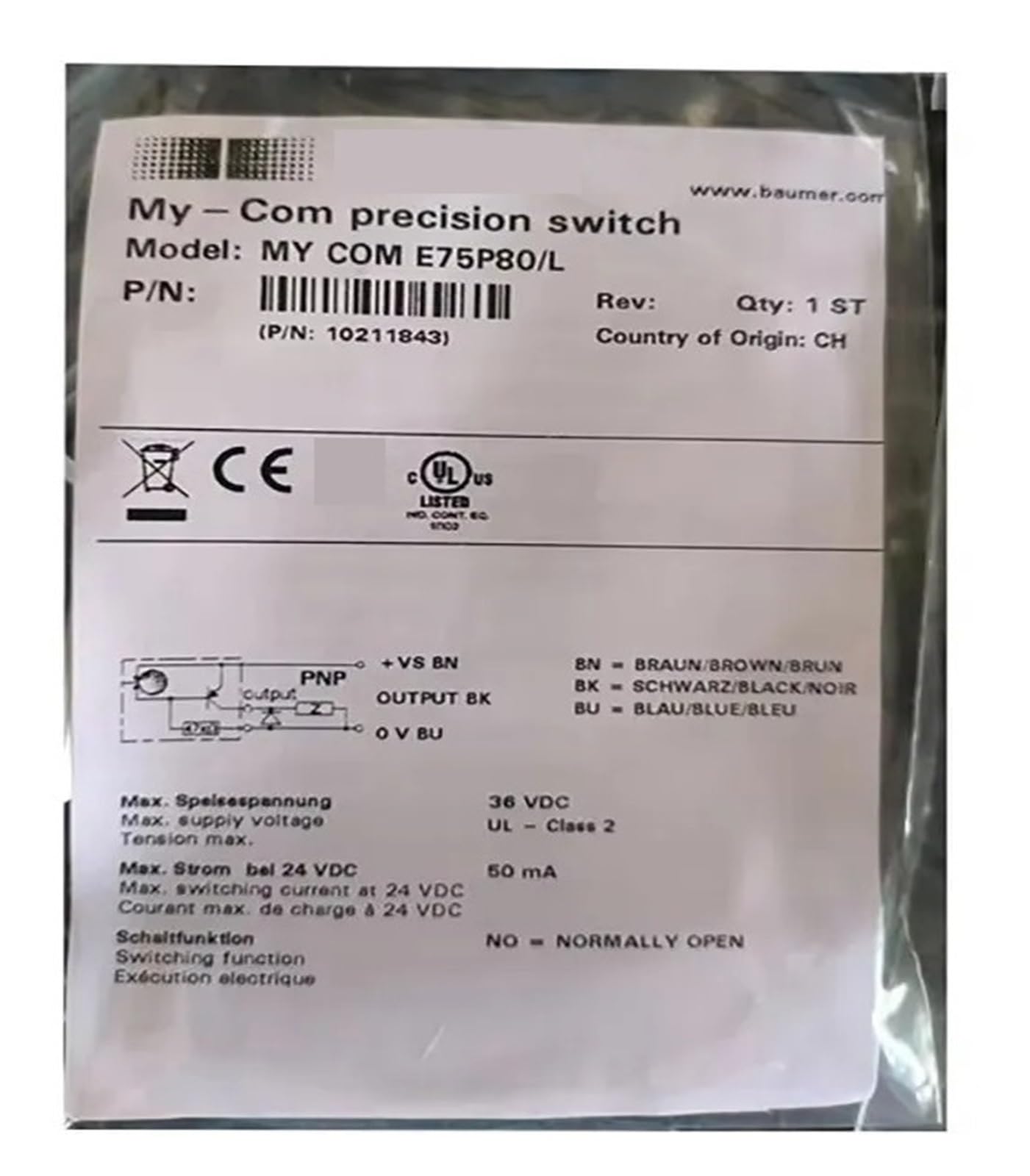 BFSYDLUJ Switch Sensor E75P80L