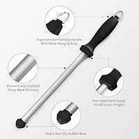 Vista 3 de hecef Acero afilador de 10 pulgadas, barra de afilado de carbono de diamante, afilador de cuchillos afilado, acero de afilado antideslizante